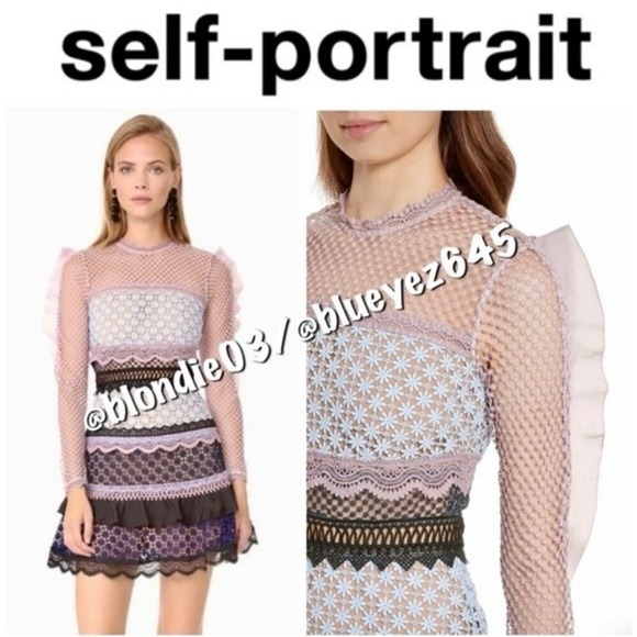 Self-Portrait “Bellis” lace trim dress with frilled sleeves US6/UK10